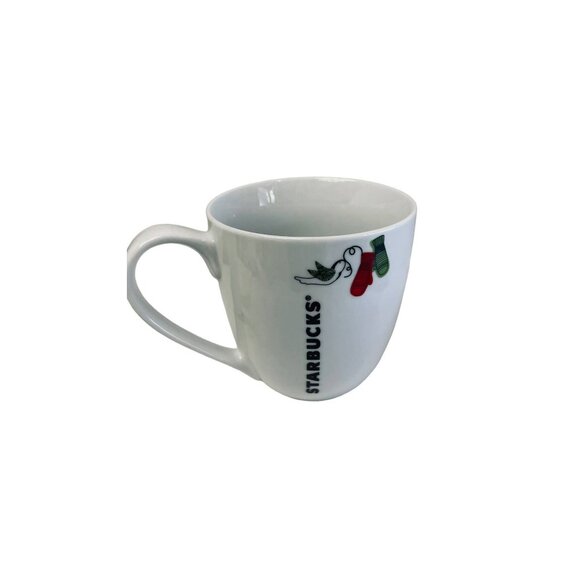 Starbucks 2011 Coffee Tea Mug Cup White Red Green Mittens Bird 12fl oz - Picture 3 of 4